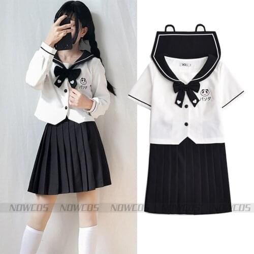 NOWCOS Academic Style School Uniforms Girls panda love JK Uniform hats red Suit Student High School Japanese Preppy Sailor Suit