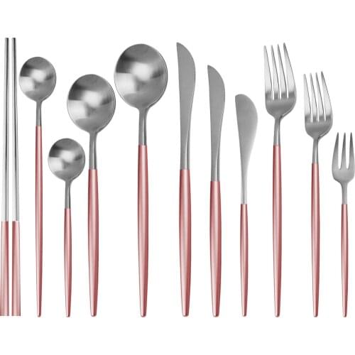 Pink Silver Dinnerware 304 Stainless Steel Western Cutlery Set Kitchen Dinner Set Knife Fork Spoon Dessert Tableware Dropship