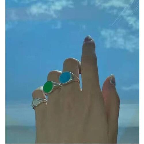 TIMEONLY Retro Round Enamel Forefinger Ring Pink Blue Green Oil Charms Rings for Women Girls Festival Gift Accessories French