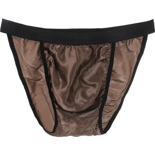 Mens Briefs Sexy 100% Silk Briefs Low Rise Breathable Thong Underwear Male Underpants Solid Color Panties comfortable soft new