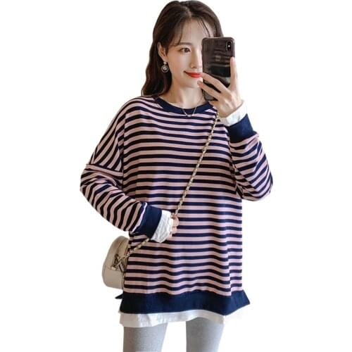 Spring and autumn new breastfeeding striped cotton sweater Korean fashion striped stitching T-shirt feeding clothes