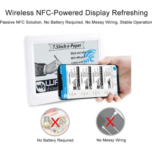 Waveshare 7.5inch Passive NFC-Powered e-Paper, No Battery, Wireless Powering & Data Transfer