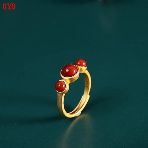 S925 silver jewelry fashion new product hand ornaments southern red agate ring Sanyang Kaitai ring opening
