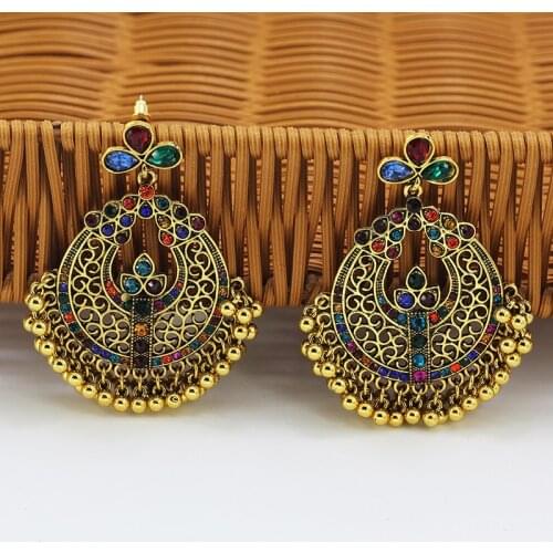 Women Ethnic Bridal Bride Flower Drop Earrings Pearls Jhumka Jhumki Indian Bahubali Dangle Earrings Crystal pendientes Jewelry
