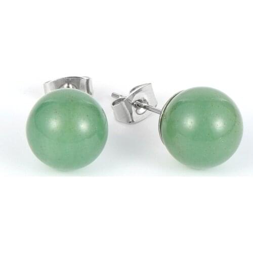 Women Natural Stone Round Beads Lapis Lazuli Green Tanglin Earring Stud 10mm Tiger Eye Amethysts Stainless Steel Ear Jewelry