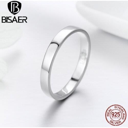 BISAER 100% 925 Sterling Silver Anel Engagement Ring Forever Love Circle Couple Female Rings for Women Wedding Jewelry ECR343