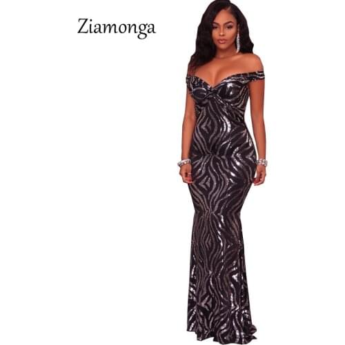 Ziamonga 2018 Brand Sexy Women Sequins Dress Woman Strapless Floor Length Long Luxury Club Party Dresses Maxi Vestido De Festa