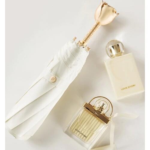 White Rose Umbrella Rain Flower Wedding Windproof Portable Female Rain Gear Luxury Three-fold Parachase Household Items AE50YS