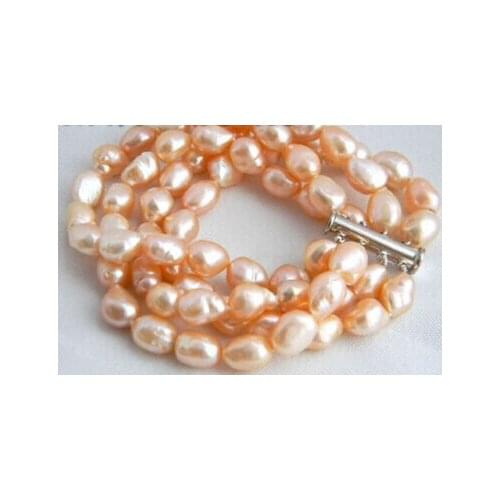 13402 4Strands 8'' 9MM Pink Baroque Freshwater Pearl Bracelet