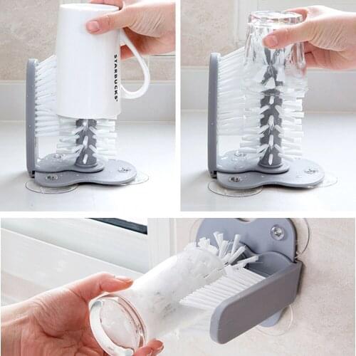 2 in 1 Cup Scrubber Glass Cleaner Bottles Brush Sink Kitchen Accessories Drink Mug Wine Suction Cup Cleaning Brush Gadgets New