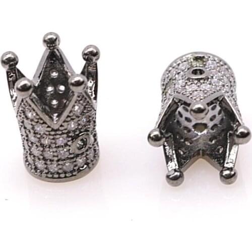 5PCS Micro-inlaid White Zircon Copper Fittings Gun Black Crown Real Gold Plating Color Preservation Inlaid Bracelet Accessories