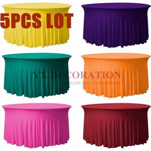 5pcs Lot Around Ruffled Spandex Tablecloth Lycra Round Table Cover For Wedding Event Party Decoration Table Cloth