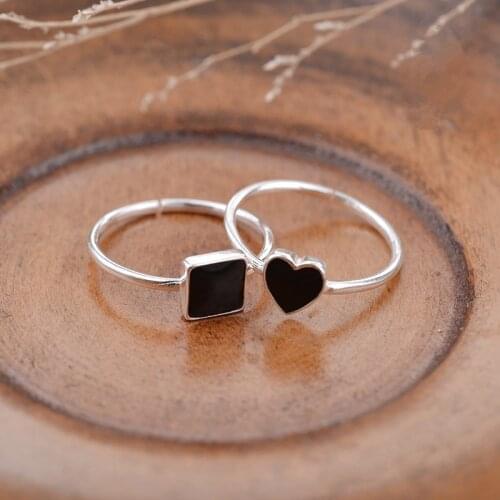 925 Sterling Silver adjustment ring heart-shaped black drop glaze couple ring surprise gift luxury