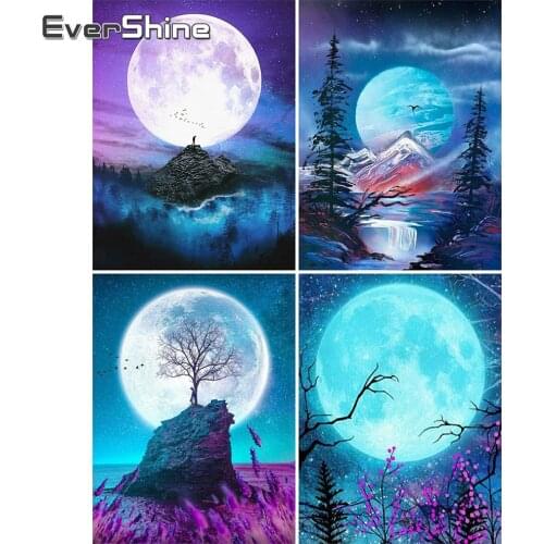 EverShine Full Drill Square Diamond Painting Moon DIY Diamond Embroidery Night Mosaic Landscape Rhinestones Home Decor