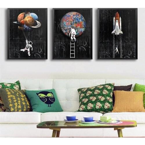 Astronaut Space Limit Oil Painting Canvas Painting Homesick Space Plant Graffiti Modern Street Art Rocket Quote Wall Art Decor