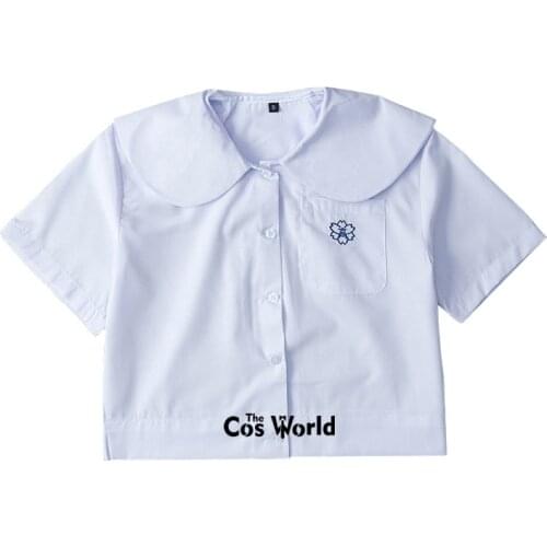 XS-XXL Womens Summer Embroider Round Neck Short Sleeve Slim White Shirt Tops Blouses For JK School Uniform Student Clothes