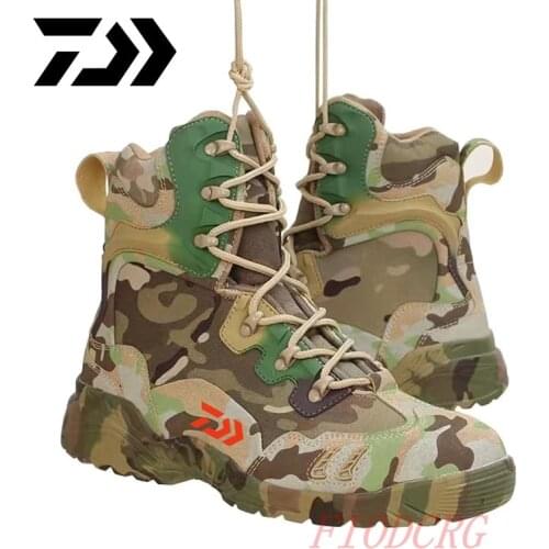 Daiwa High Tube Tactical Military Combat Desert Boots Camouflage Anti-wear Non-slip Men Outdoor Hiking Trekking Fishing Shoes