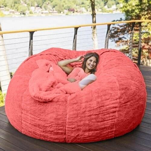 Dropshipping 180cm Giant Fur Bean Bag Cover Living Room Furniture Big Round Soft Fluffy Faux Fur BeanBag Lazy Sofa Bed Cover