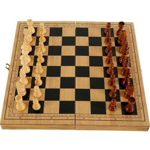 Wooden International Chess Set Wooden Folding Chess with Felted Game Board Games Checkers Entertainment Adult Kids Family Gift