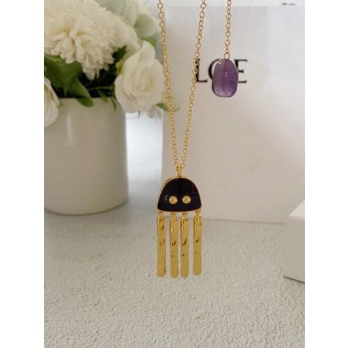 European And American Ot Buckle Geometric Necklace Enamel Octopus Amethyst Pendant Sweater Chain Female Accessories