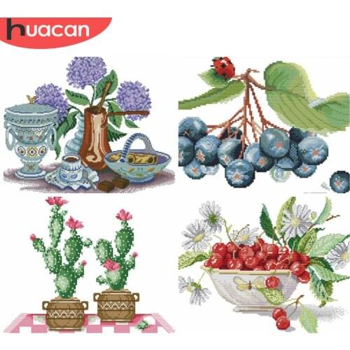 HUACAN Cross Stitch Food Sets Kits White Canvas Embroidery Fruit 11CT 14CT DIY Gift Home Decoration Needlework