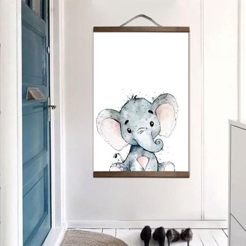 Custom Cute Cartoon Animal Decorative Picture kids Childrens Room Canvas Painting poster Wall Art with wood hanging scrolls