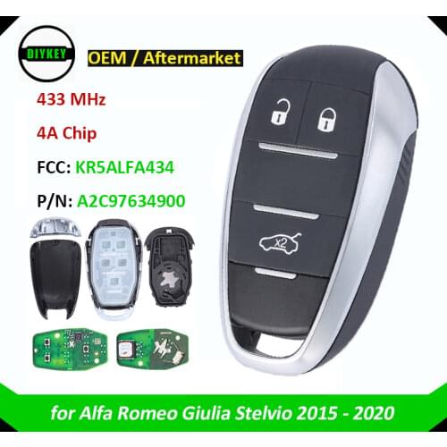 DIYKEY for Alfa Romeo Giulia 2015 2016 2017 2018 2019 Stelvio 2020 Smart Keyless Remote Key Fob A2C97634900 KR5ALFA434 433MHz 4A