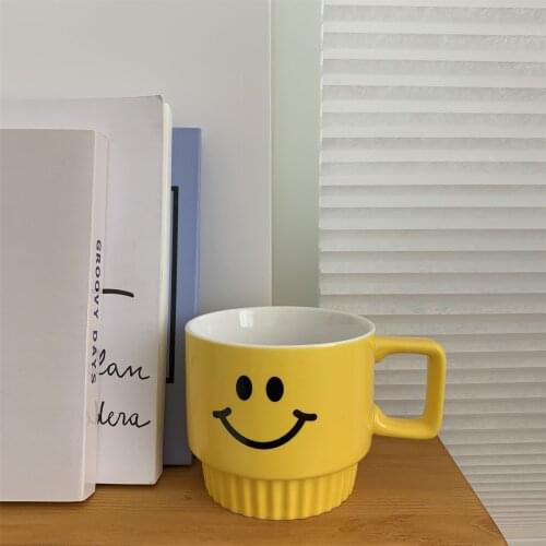 Korean Style Creative Yellow Smiling Face Ceramic Cup Water Cup Office Home Breakfast Cup Milk Cup Coffee Cup