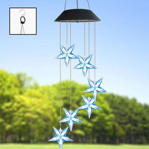 Solar Lamp Outdoor Lights Christmas Party Hanging Blue Star Wind Chime Lamps Solar lights Outdoor Waterproof Garden Decoration