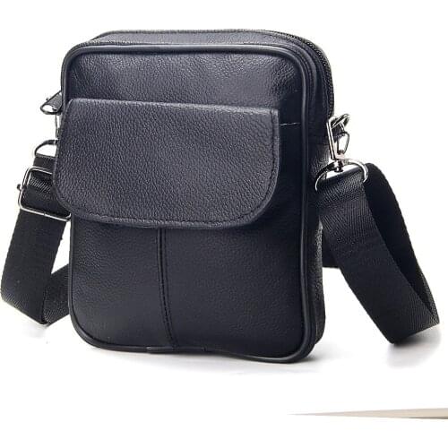 New Cow Leather Mens Black Mini Single Shoulder Bags Portable Mens Business Brief Design Genuine Leather Men Crossbody Bag