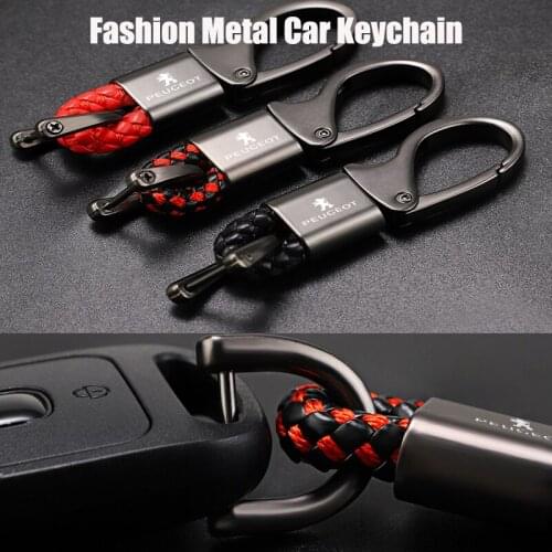 Metal Keychain For Car Keys Steel Buckle Braided Rope Anti-Lost Key Rings For Peugeot 206 307 308 3008 207 208 407 508 2008 5008