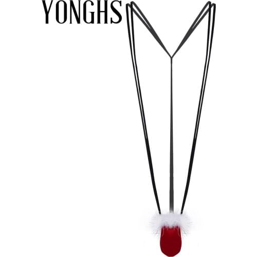 Mens Lingerie Mankini Thong Novelty Costume Underwear One-piece Sexy Christmas Mankini Costume Fluffy Erotic Gay Briefs Panties