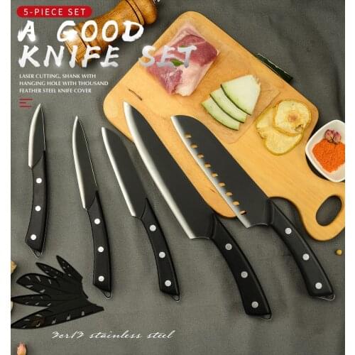 Kitchen Pro Stainless Steel Chef Knives Set Santoku Utility Paring Knife Brown Black Wood Handle With Knife Cover Sheath