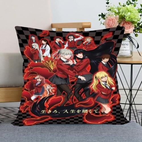 New Kakegurui Believer Pillowcase Bedroom Home Decorative Gift Pillow Cover Square Zipper Pillow Cases 40x40,45x45 Satin Soft