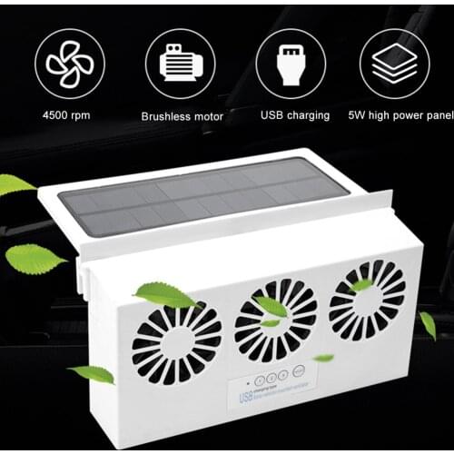 New USB Exhaust Mini Fan Radiator Super Mute Cooler for Auto Car Window Solar Powered Air Vent Cool Ventilation