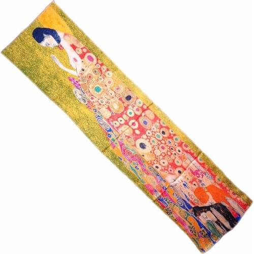 New Brand Luxury Women 100% Silk Oblong Scarfs Handmade Long Wraps Artworks Oil Painting Gustav Klimts Hope II Greens