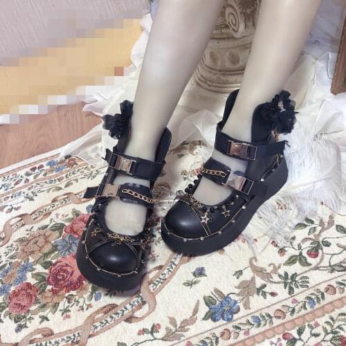 Lolita shoes vintage round head Punk Gothic Cross Martin Boots Platform Lolita thick bottom women shoes high heel 5cm cos Loli