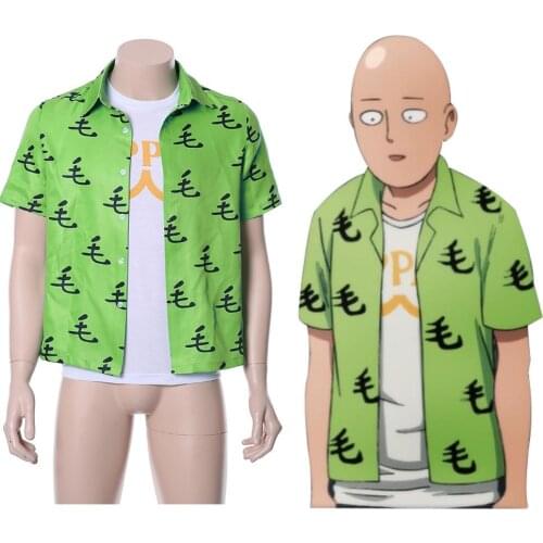 One Punch Man Tshirt Saitama Green Oppai T-Shirt Tee Cosplay Costume Shirt Outfit Men Women Halloween Carnival Cosplay Costume