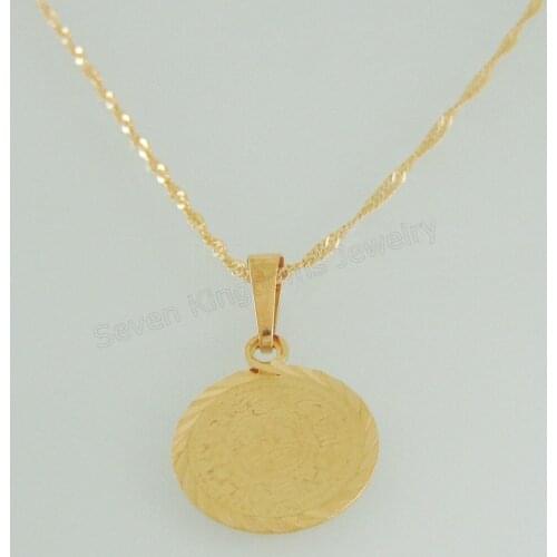 /Min order 10$/Can Mix Design/- YELLOW GOLD GP 18" NECKLACE&MUSLIM ALLAH GOD MUSLIM MONEY SIGN ROUND PENDANT TWO SIDE IS SAME
