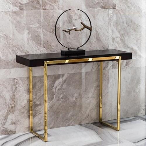Simple light luxury porch table gold plated stainless steel solid wood porch table bar hall decoration