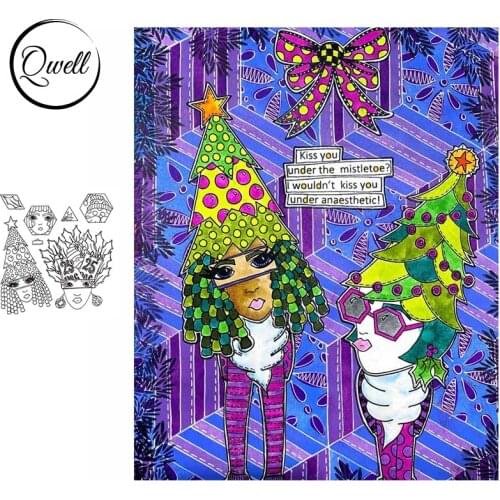 QWELL Clear Stamps Christmas Hat Face for DIY Scrapbooking Album Craft Paper Cards 2021 New Arrival