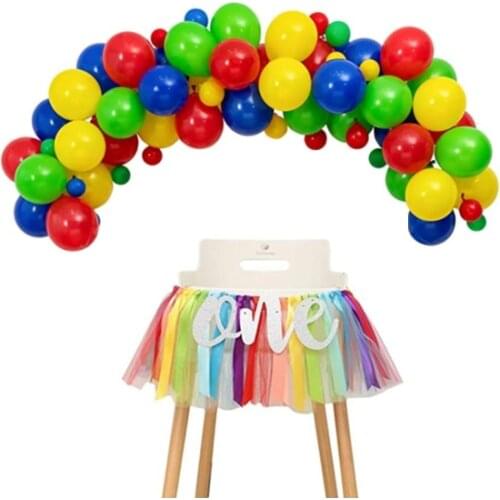 61pcs Rainbow High Chair Banner +Red Yellow Green balloon garland Photo Backdrop Sunshine Baby Shower 1st Birthday Party Decor