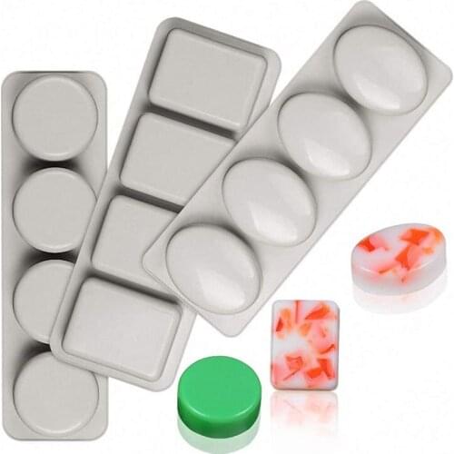 4 Cavities Soap Molds Silicone Mold for Making Handmade Soap Lotion Bar Rectangle Oval Round Reusable Silicone Soap Making Molds