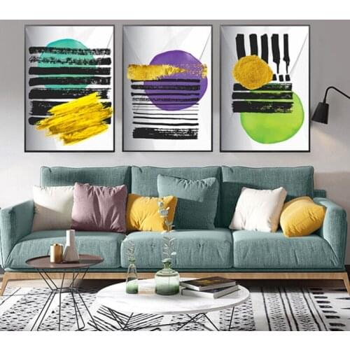 Frameless Modern Decorative Painting Nordic Style Abstract Line Color Block Painting Background Wall Porch Mural Living Room
