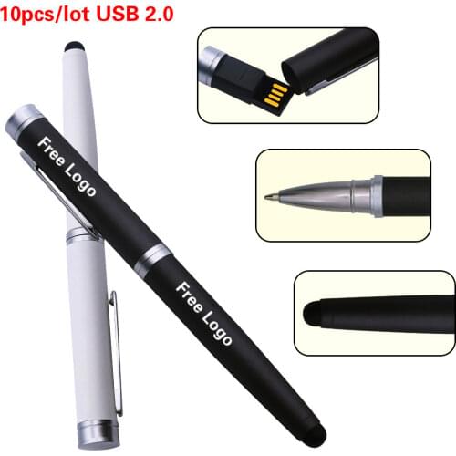 10pcs/lot 32GB 64GB USB Pendrive 2.0 Ballpoint Pen Usb Flash Drive 4G 8G Touch Screen Memory Stick Free Logo for Business/School