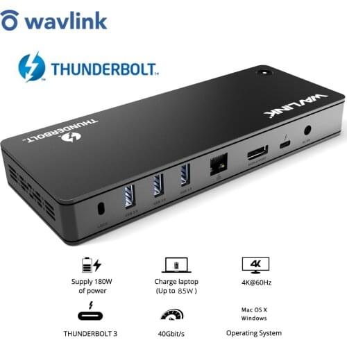 Wavlink Intel Certified Thunderbolt 3 Laptop Docking Station USB 3.0 4K@60Hz Gigabit Ethernet 85W Charging USB C Online Working