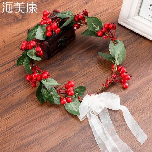 Haimeikang Bohemian Peony Flower Headband Hair Berry Bridal Wreath Headdress Seaside Holiday Travel Wedding Hair Accessories