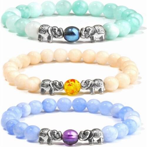 Women jades beads bracelet metal elephant charm bracelet female autumn lucky red blue Chalcedony bracelets jewelry wholesale