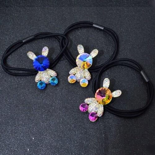 CINDY XIANG 1PC Women Fashion Scrunchies Crystal Bear Hair Ties Ponytail Holders Rubber Band Elastic Hairband Hair Accessories