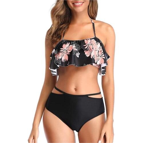 WomenS Halter High Waist Strap Print Split Swimsuit Bikini High Waisted Bikinis Swim Wear Women 2020 Bikini Female Z0402